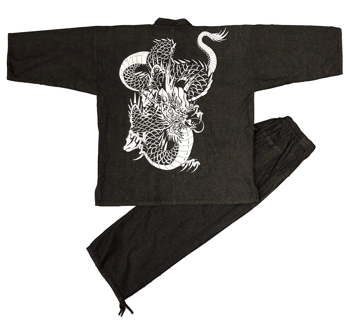 Edoten Men's Japan Denim Samue Pattern printed M.BK White tattoo Dragon 102.