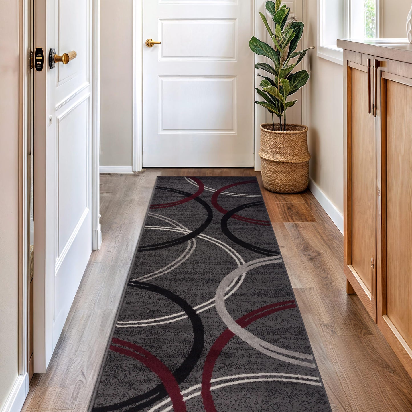Rugshop Wavy Circles Modern Non-Shedding Runner Rug Red 2'7" x 6'