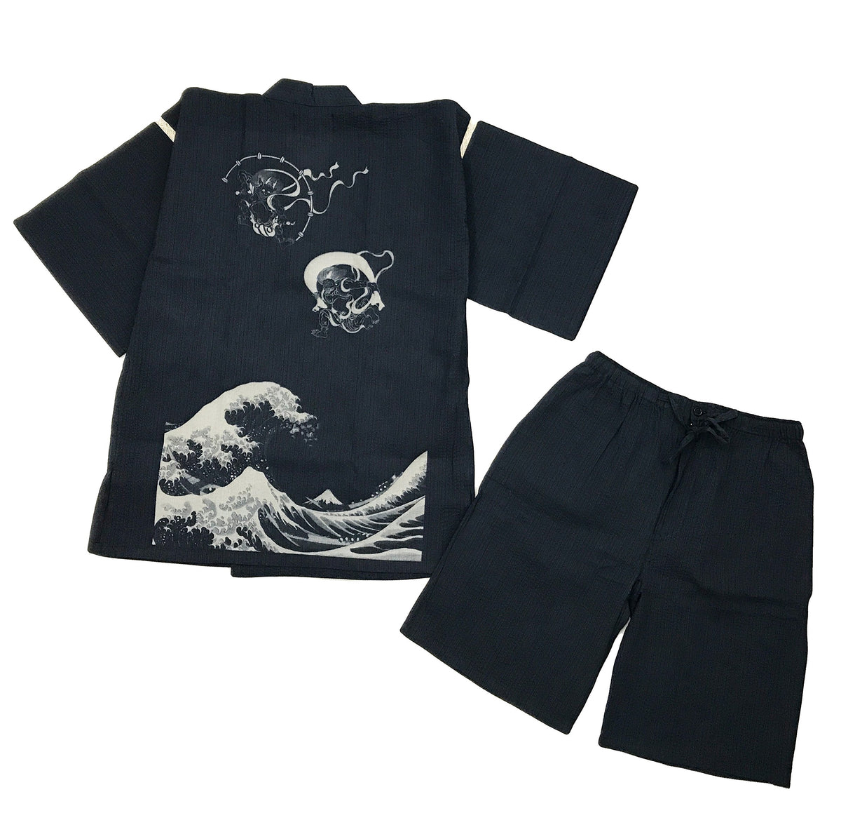 Edoten Men's Japan Kimono 705 Jinbei fujin raijin nami Navy XXL