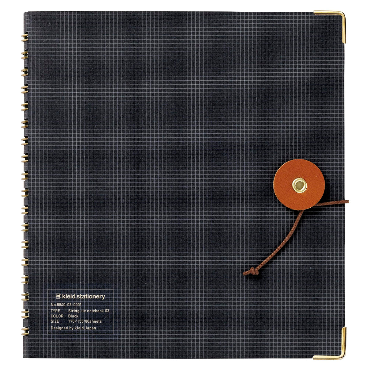 kleid 8840-03 Notebook, String Tie Notebook, Square Shape, 0.08 inch (2 mm), Black