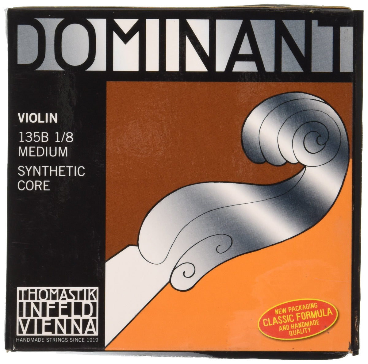Thomastik-Infeld Dominant Violin String Set, 1/8 Size, Medium Tension - 135B.18 - Synthetic Core A, D, G with Steel E, Removable Ball - Clear & Balanced Tone, The Reference Standard for Violin