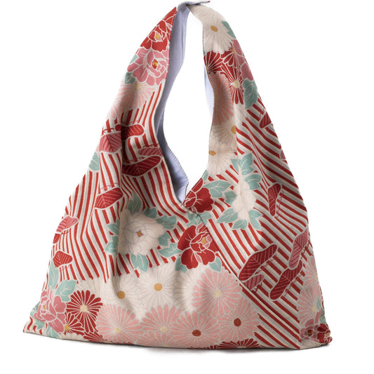 NOREN Japnese Furoshiki Toto Ultralight Foldable (Retro Flower - Red) Washable/Reusable Grocery, Travel, shopping, Extra Bag