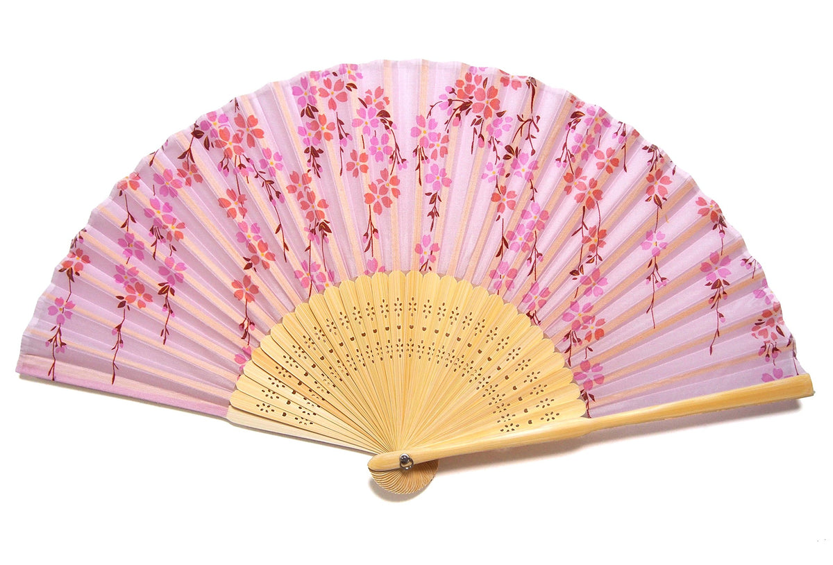 121022 Handmade Women's Silk Fan, 8.3 inches (21 cm), 30 Pieces, Weeping Cherry Blossom, Pink