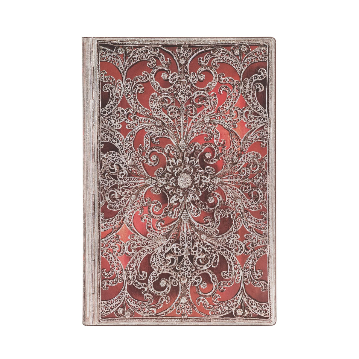 Paperblanks, Paperblanks, Notebook, Softcover, Flexis Garnet, Silver Floral, Mini, A6, Ruled, FB9405-0