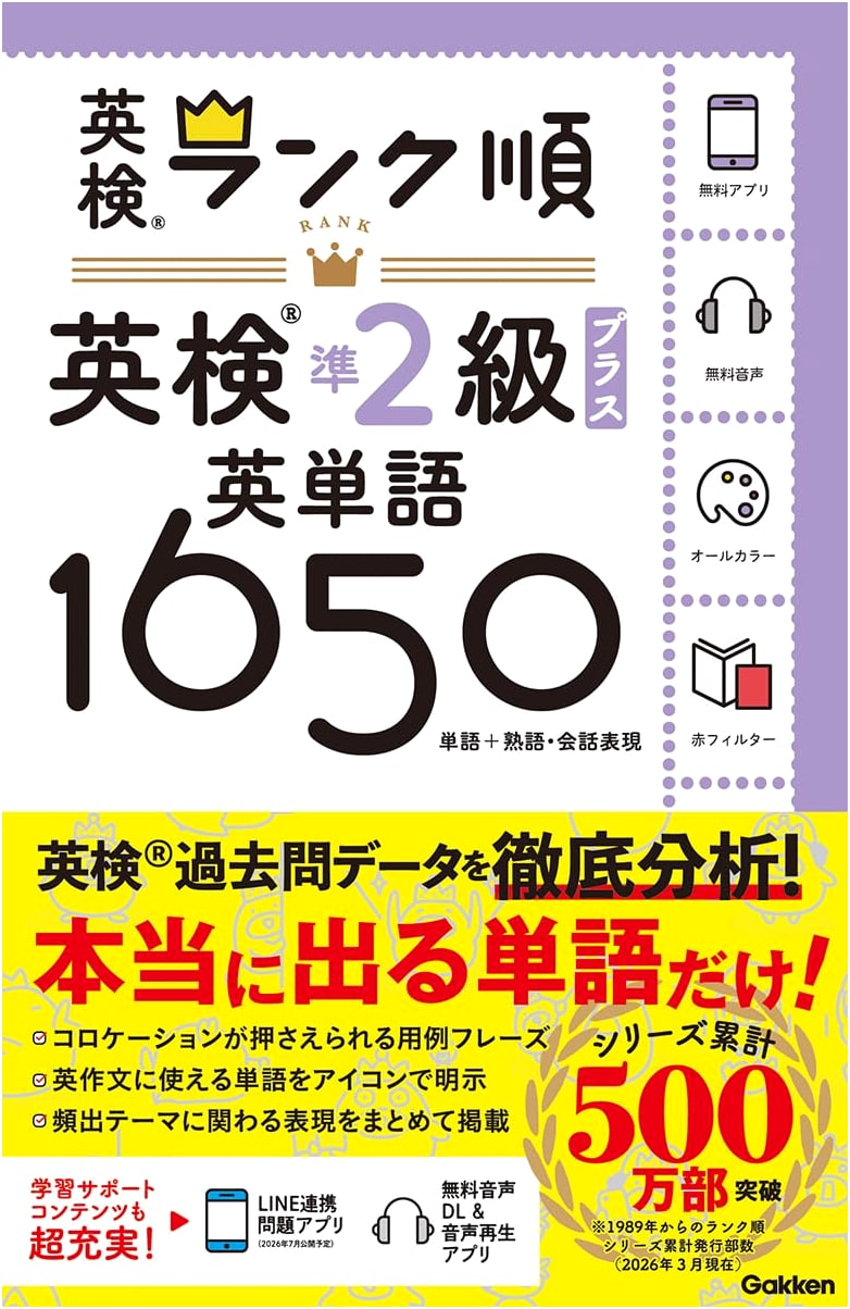 Eiken Pre-2nd Grade English Vocabulary 1650, Ranked Order