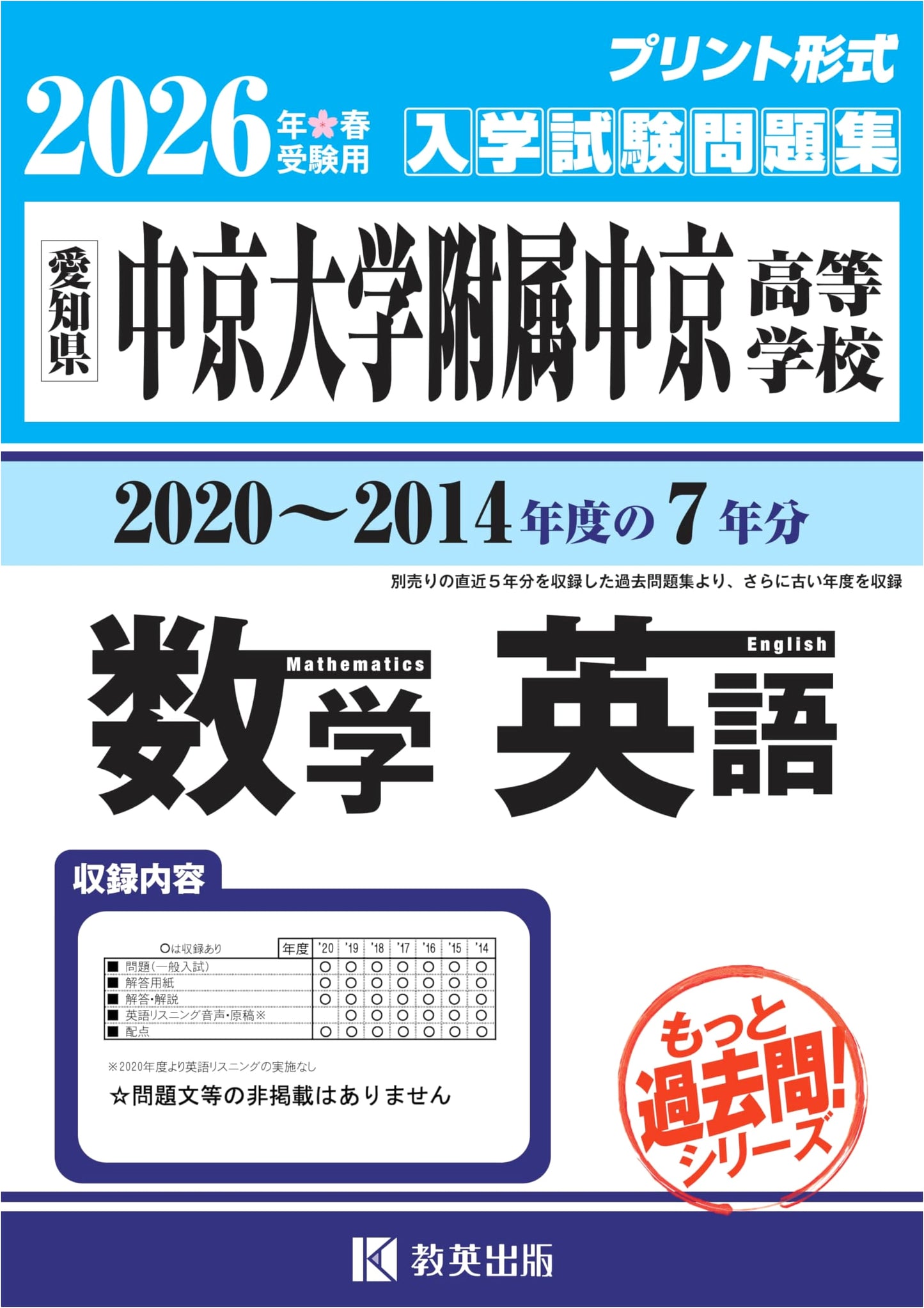 Chukyo University High School Entrance Exam Math & English Past Papers (2014-2020)