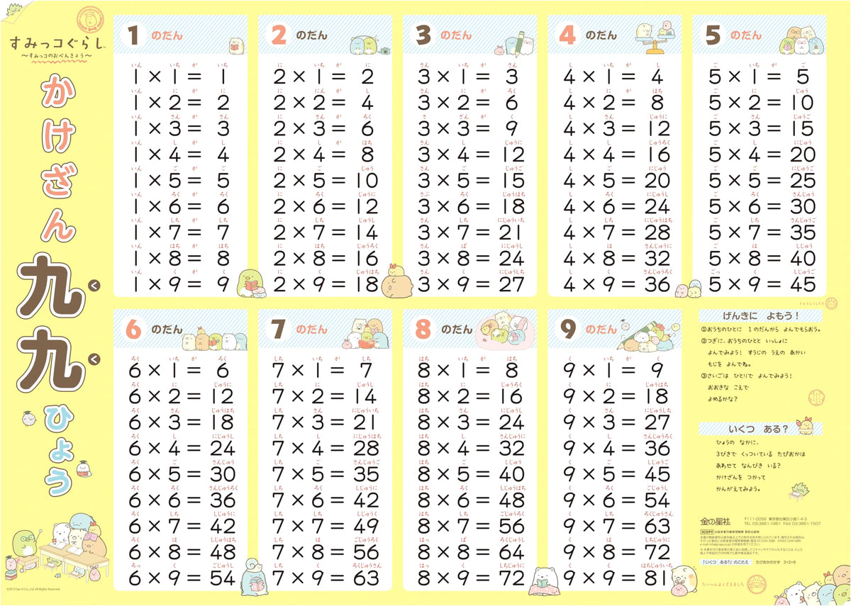 Sumikko Gurashi Multiplication Table Chart (Educational Supplies)