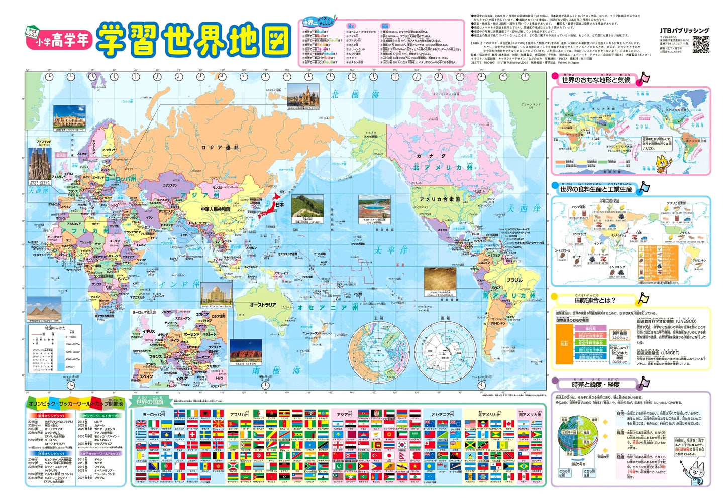 Elementary School World Map for Upper Grades (Kids Lesson Poster)