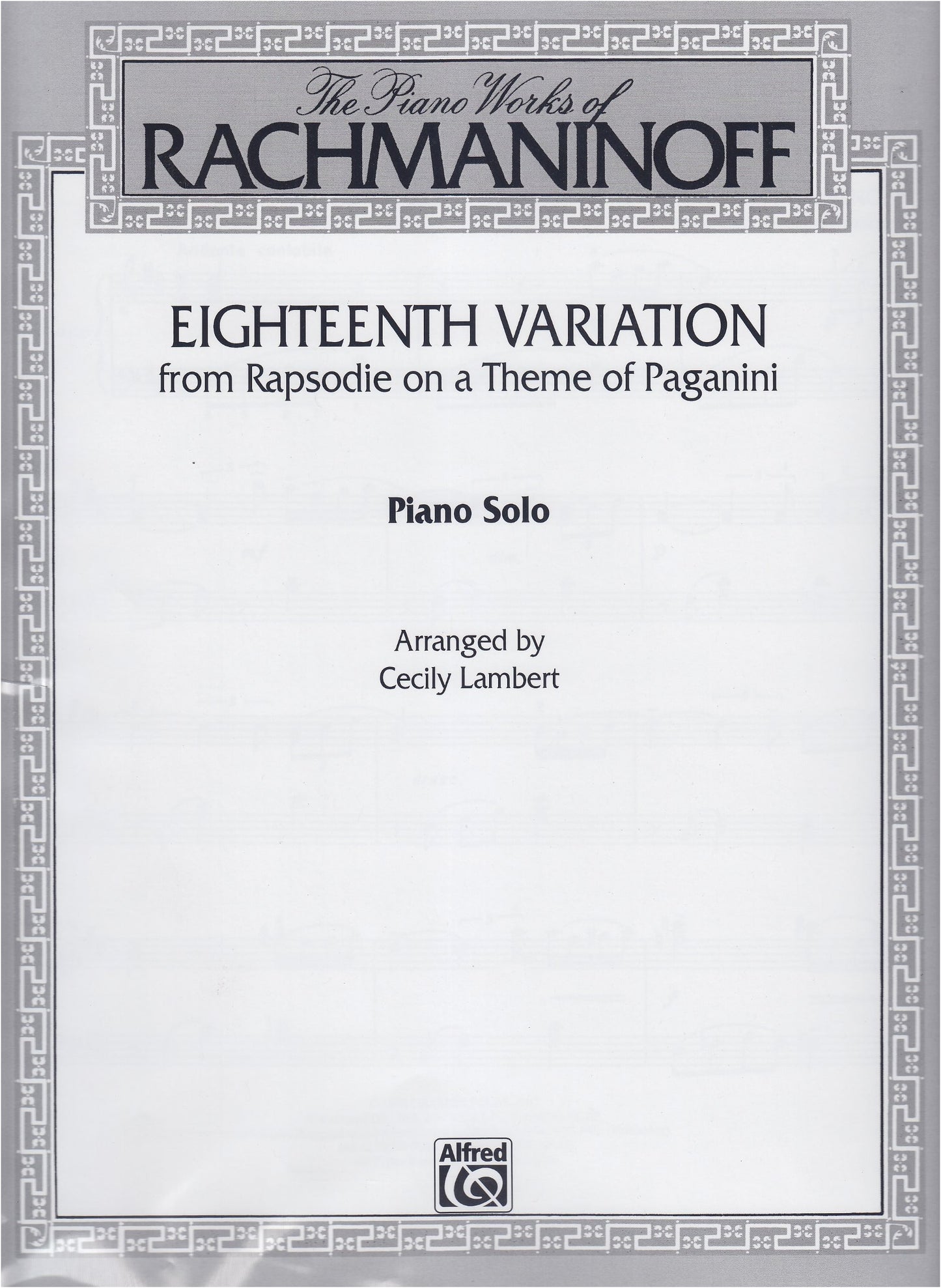 Rachmaninoff: Rhapsody on a Theme of Paganini, 18th Variation / Lambert arr. / Piano Solo