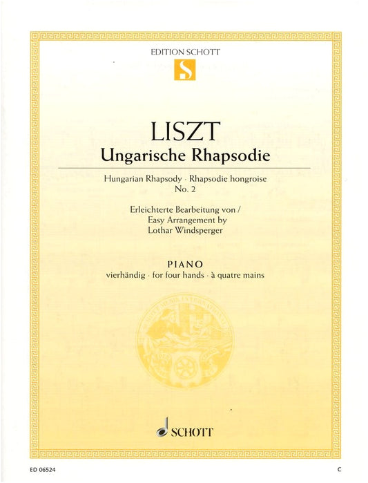 Liszt: Hungarian Rhapsody No. 2 for Piano Duet (1 Piano, 4 Hands) - Schott Edition
