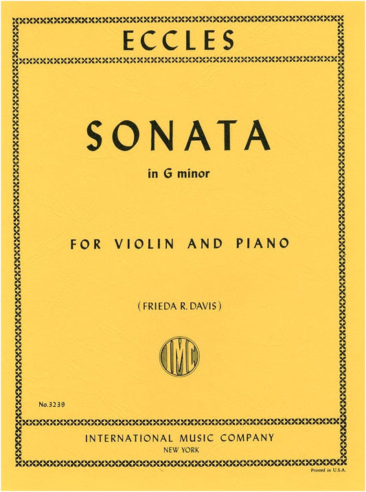 Eccles: Sonata in G Minor for Violin Solo with Piano Accompaniment