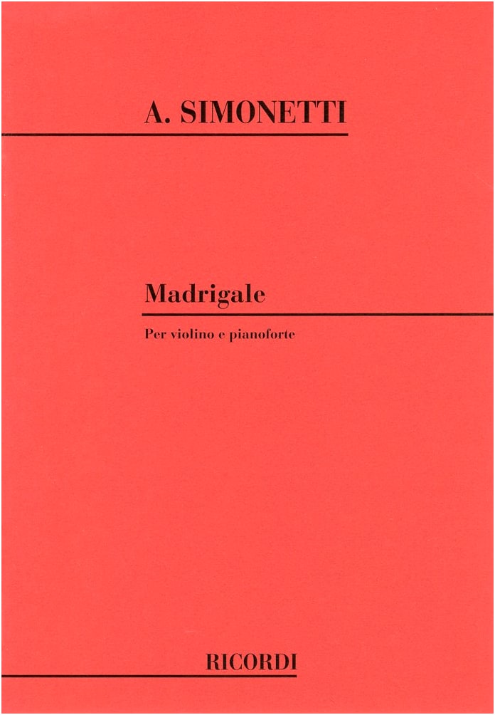 Simonetti: Madrigal - Violin Solo Score with Piano Accompaniment (Ricordi Edition)
