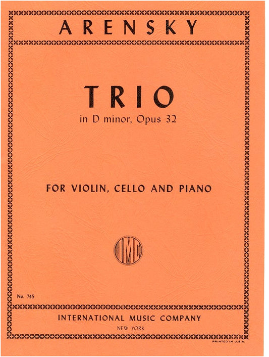 Arensky: Piano Trio No. 1 in D Minor, Op. 32 - Performance Part Score Set
