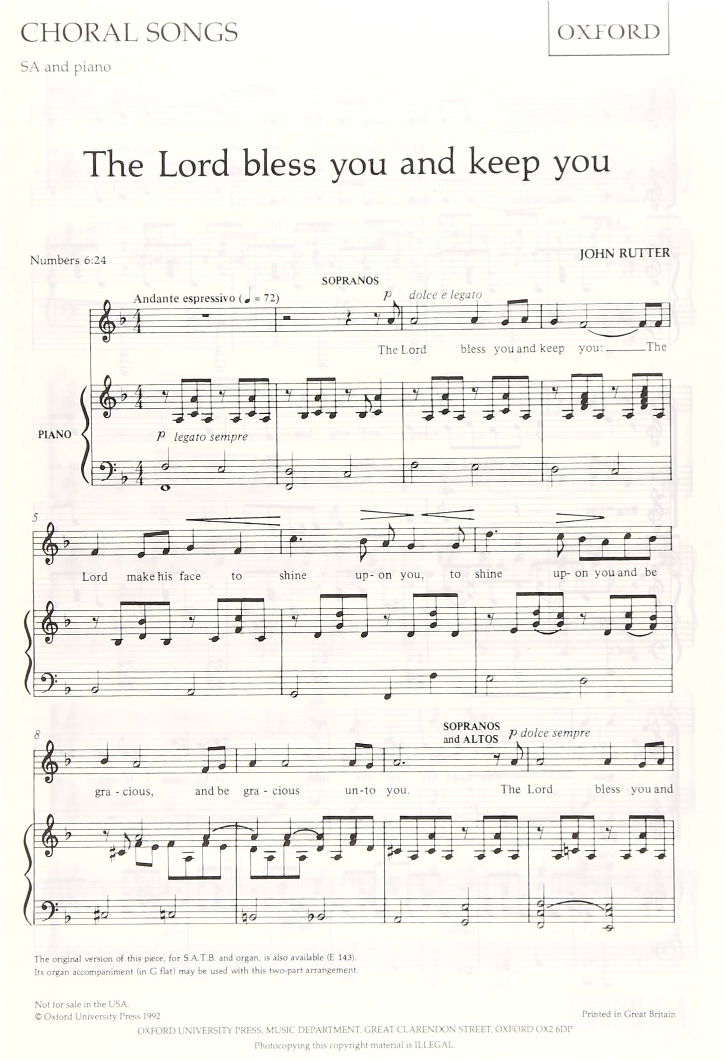 Rutter: God Be In My Head / For Two-Part Treble Chorus (English)
