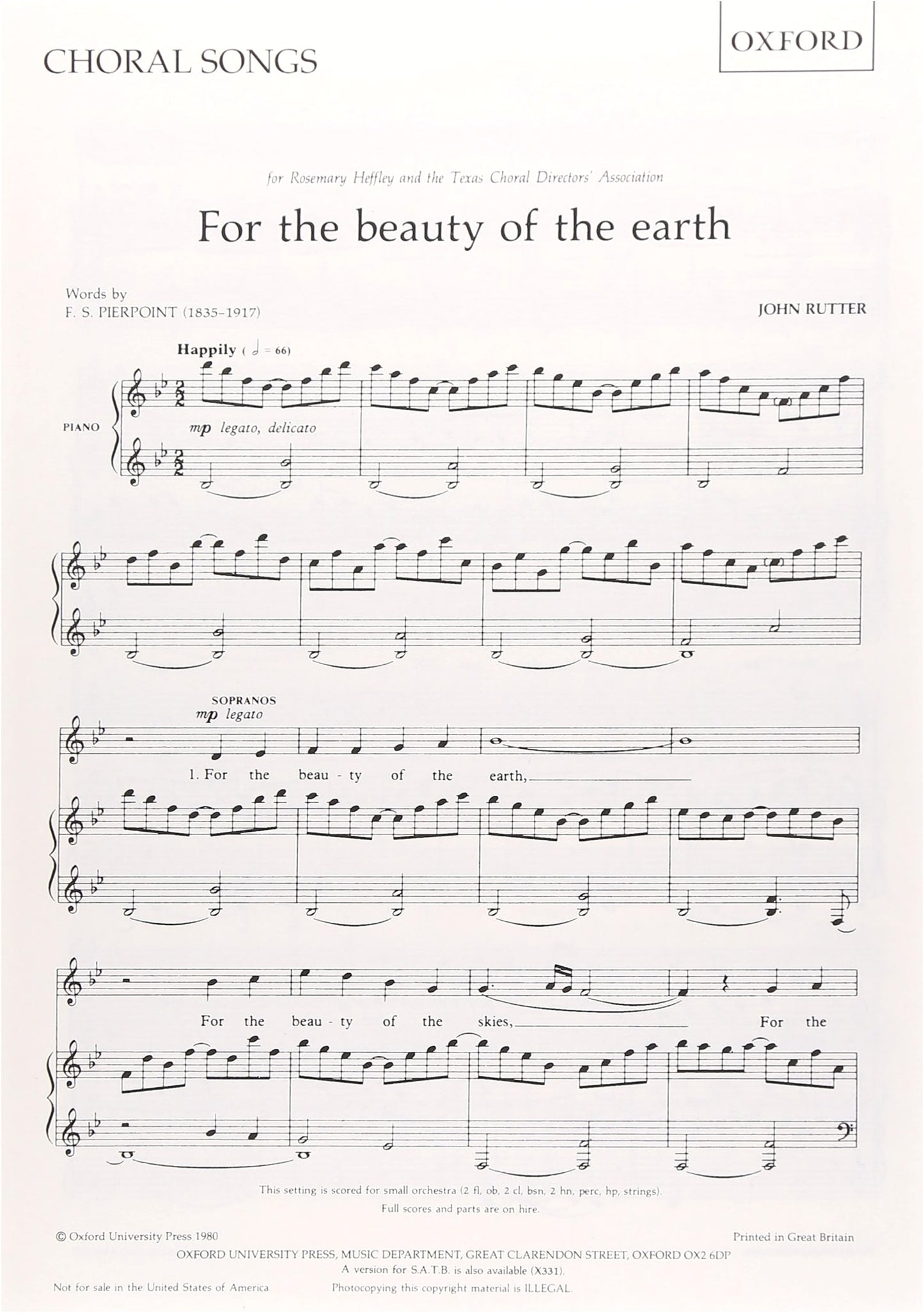 Rutter: For the Beauty of the Earth - Choral Work for Two-Part Women's Choir