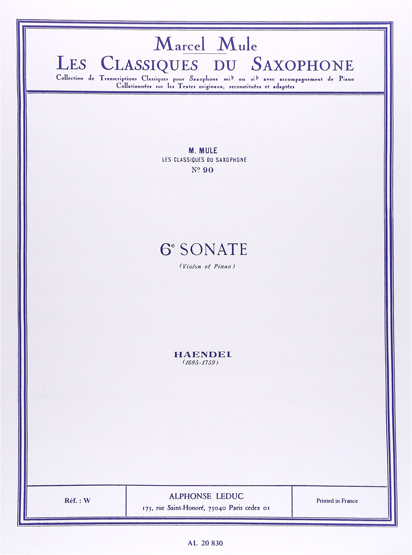 Handel's Sonata No. 6 for E-flat Saxophone & Piano (Mule Arrangement)
