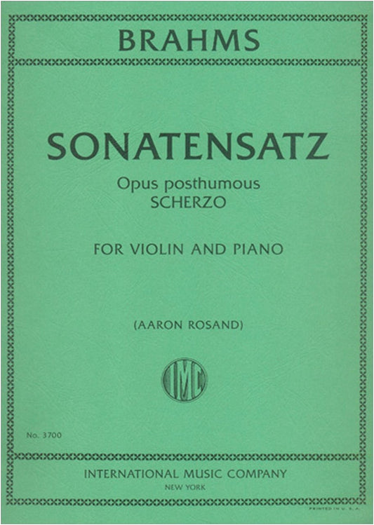 Brahms: Violin Sonata in C Minor & Scherzo (F-A-E Sonata) for Violin & Piano, Edited by Rosand