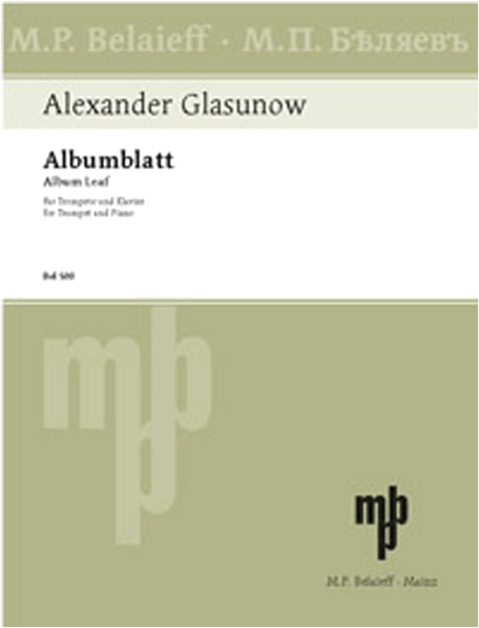 Glazunov: Album Page / Belaieff Publishers / Trumpet and Piano