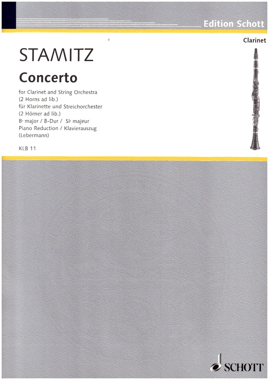 Stamitz: Clarinet Concerto in B-flat Major / Lebermann Edition for Clarinet & Piano