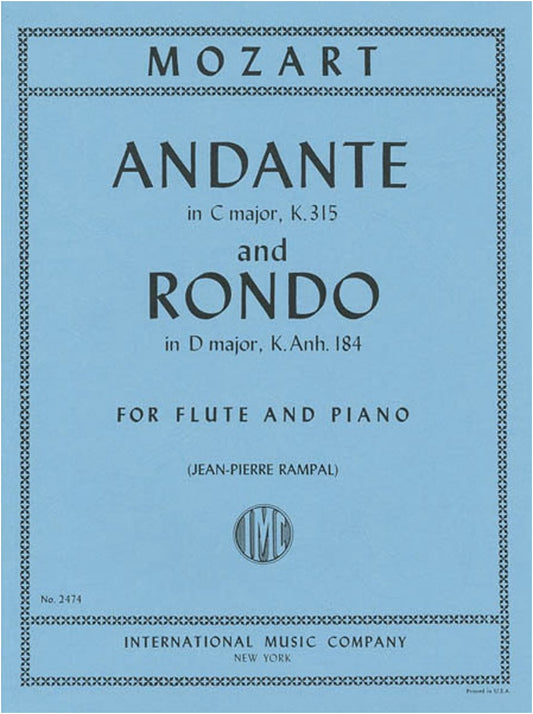 Mozart: Andante in C Major KV 315, Rondo in D Major KV Anh.184 for Flute & Piano (Arr. Rampal)