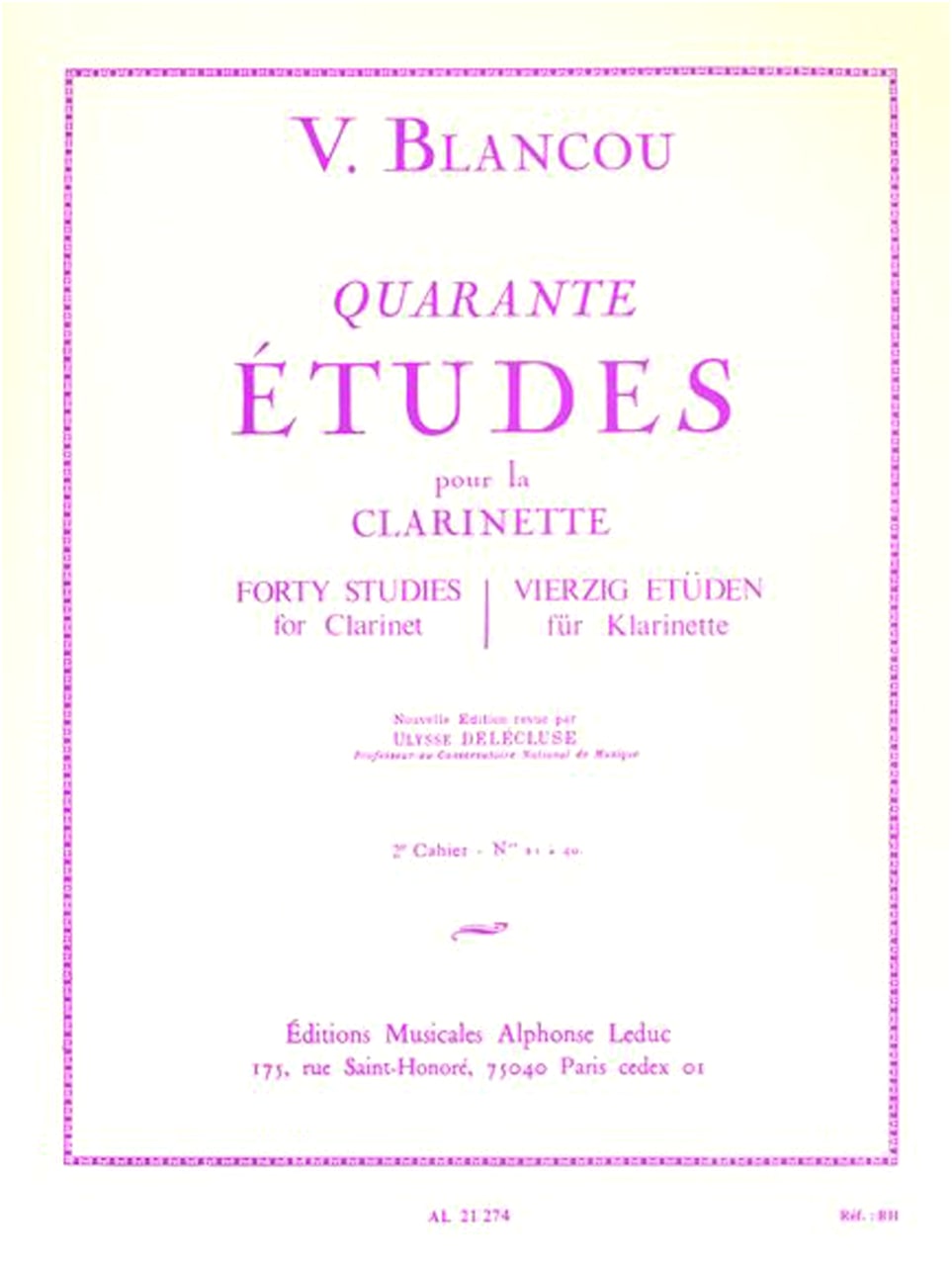 Brancour: 40 Melodic and Progressive Etudes, Vol. 2 for Clarinet