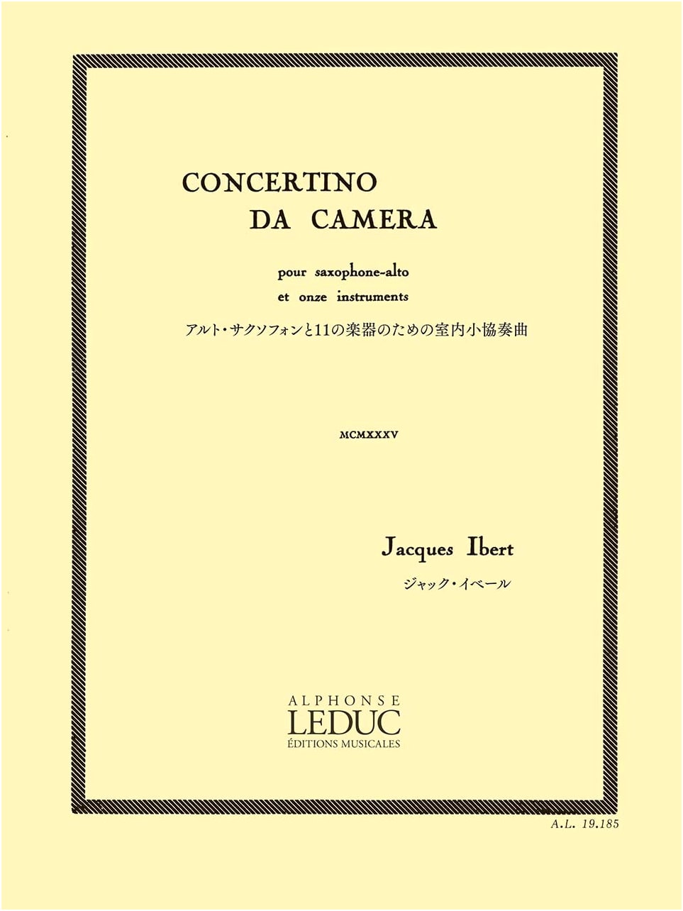 Ibert: Chamber Concertino for Alto Saxophone and 11 Instruments (Leduc License)